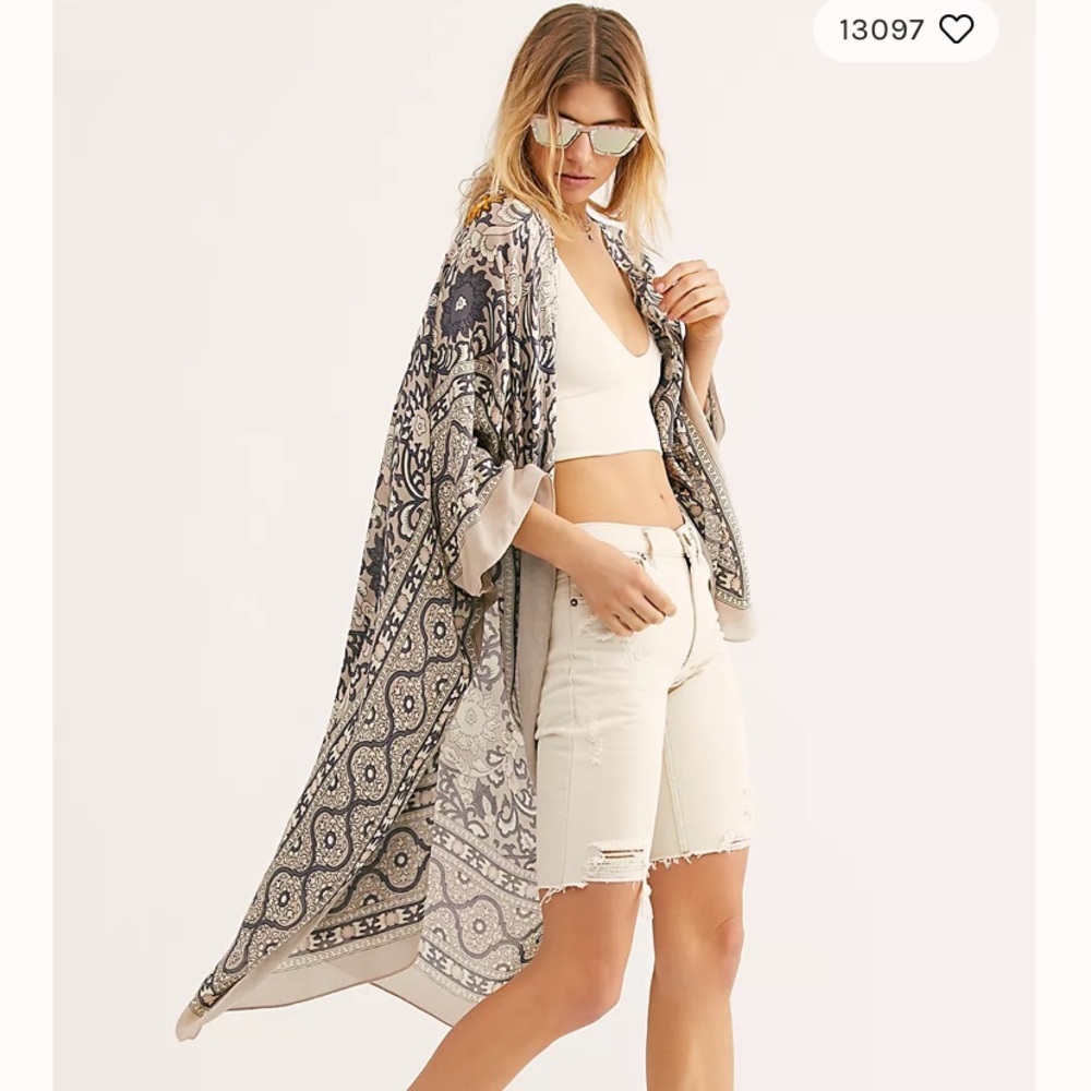 Free People Magic Dance Border Print Kimono ONE SIZE